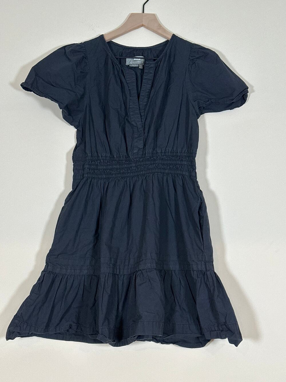 Anthropologie The Somerset Mini Dress Black Smocked Waist Puff Sleeve Size M